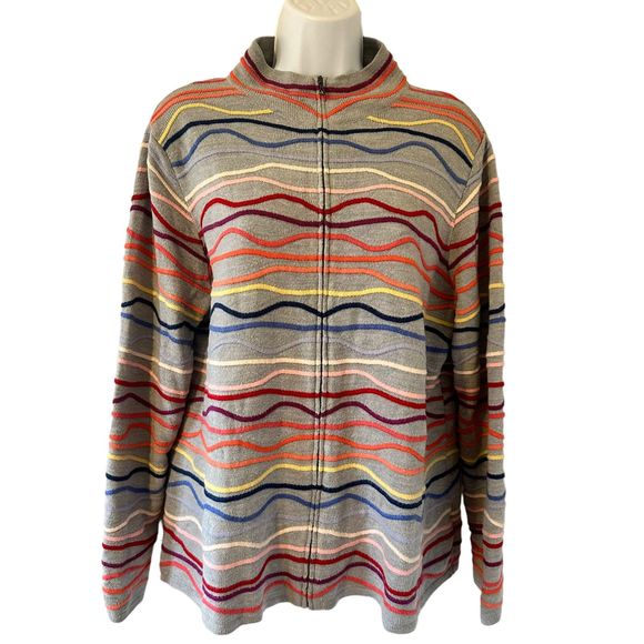 Coldwater Creek Gray Multicolor Wave Zip Up Cardigan Sweater Size 1X - Picture 1 of 7